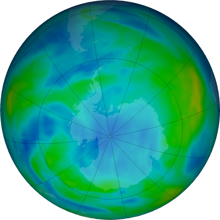 Antarctic ozone map for 22 May 2020